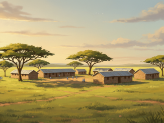 Illustration of a Kenyan secondary school environment representing Kimana Girls Secondary School; not an actual campus photograph