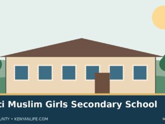 Illustration of a fictional Kenyan secondary school campus for Merti Muslim Girls Secondary School; not an actual photograph
