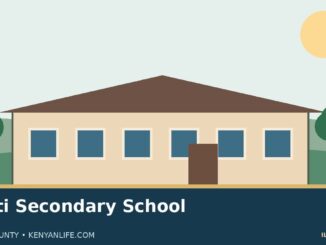 Illustration of a fictional Kenyan secondary school campus for Merti Secondary School; not an actual photograph