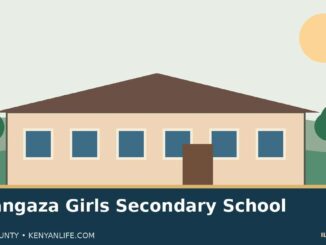 Editorial illustration of a fictional Kenyan secondary school campus; not an actual photo of Mwangaza Girls Secondary School